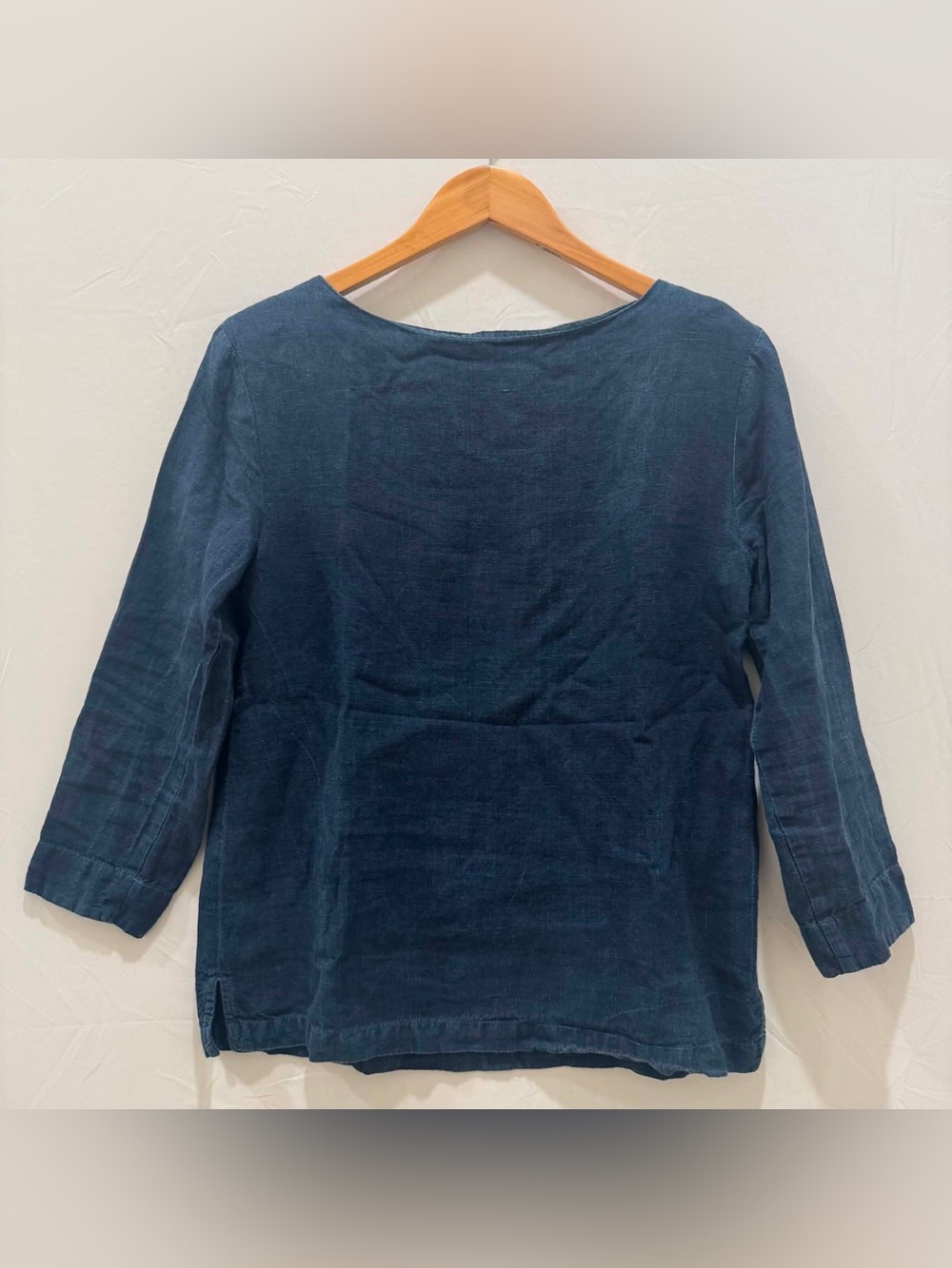 Bleu De Cocagne Atelier French Luxury Navy Long-Sleeve 100% Linen Top Women S